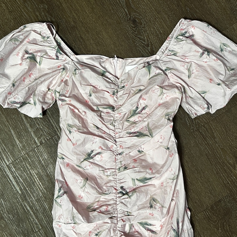 Mable Blush Pink flirty feminine floral rusched dress size Large L new - Picture 7 of 14